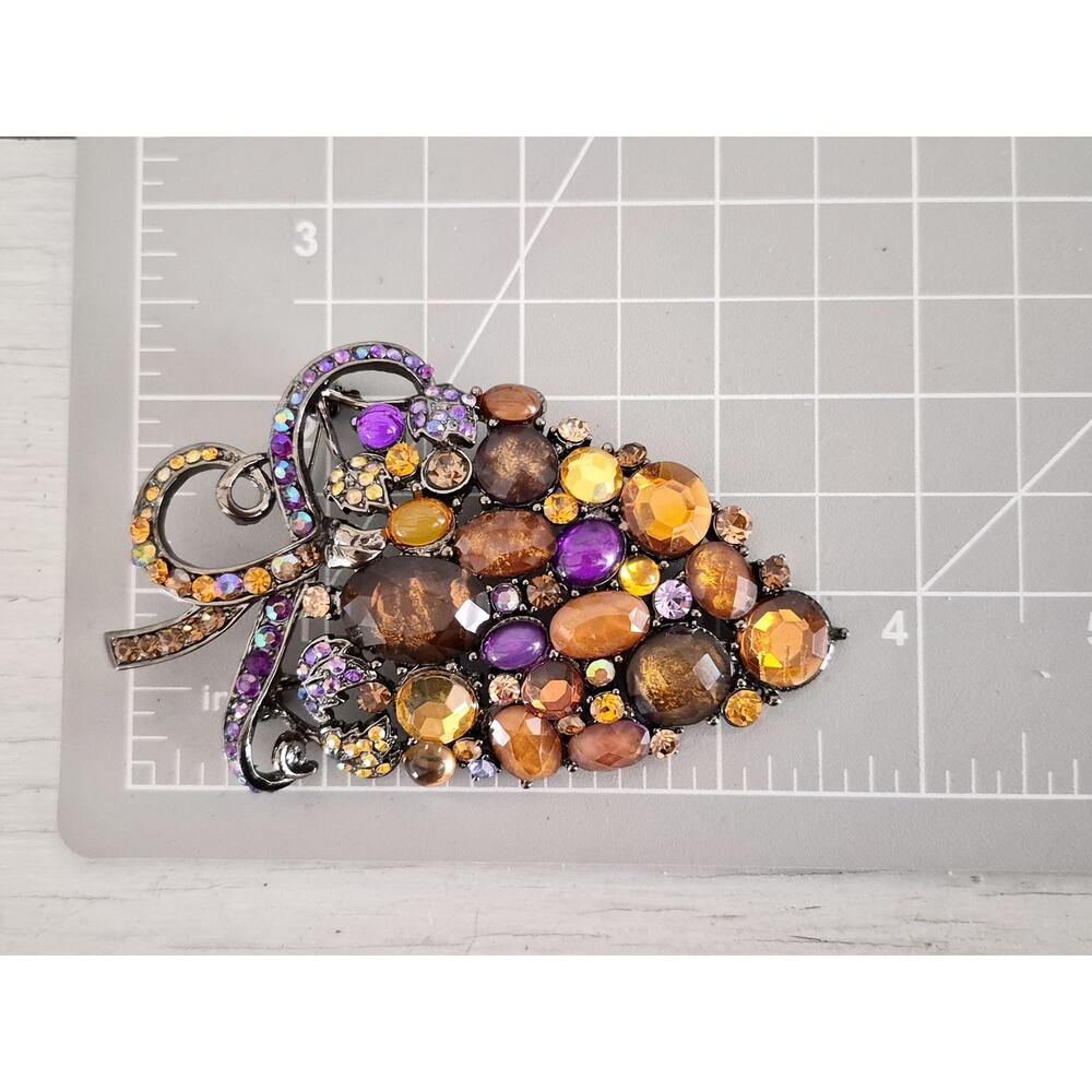 Large Grape Multi-color Rhinestone Brooch - Picture 5 of 5